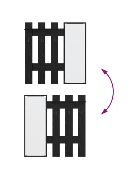 Appendiabiti a muro con specchio Rovere Nero 100 x 10 x 100 cm