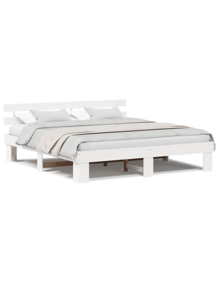 Struttura Letto con Testiera Bianca 180x200 cm in Legno Massello di Pino