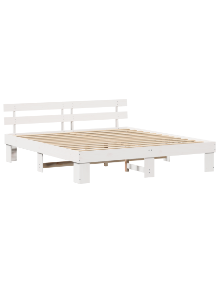 Struttura Letto con Testiera Bianca 180x200 cm in Legno Massello di Pino
