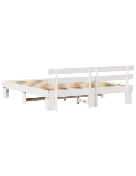 Struttura Letto con Testiera Bianca 180x200 cm in Legno Massello di Pino