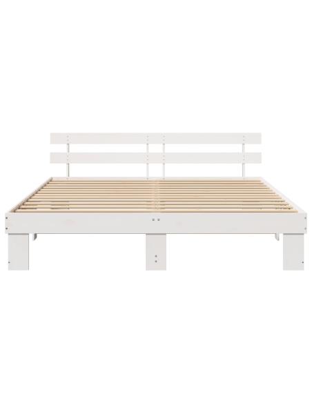 Struttura Letto con Testiera Bianca 180x200 cm in Legno Massello di Pino