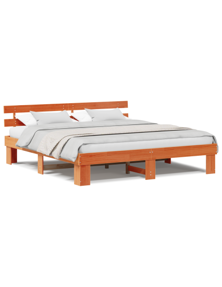 Struttura Letto con Testiera Marrone 180x200 cm in Legno Massello di Pino