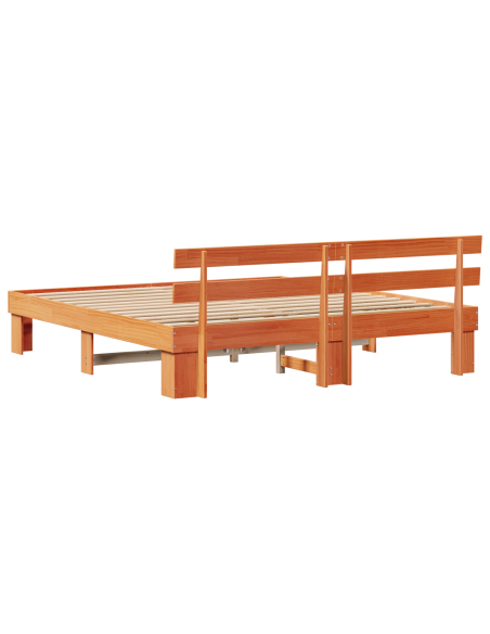 Struttura Letto con Testiera Marrone 180x200 cm in Legno Massello di Pino