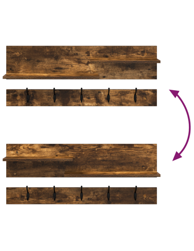 Appendiabiti a muro con lo scaffale Rovere fumé 90 x 15 x 36 cm