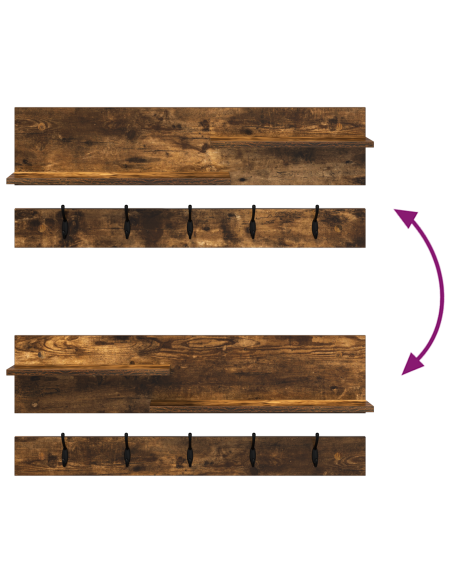 Appendiabiti a muro con lo scaffale Rovere fumé 90 x 15 x 36 cm