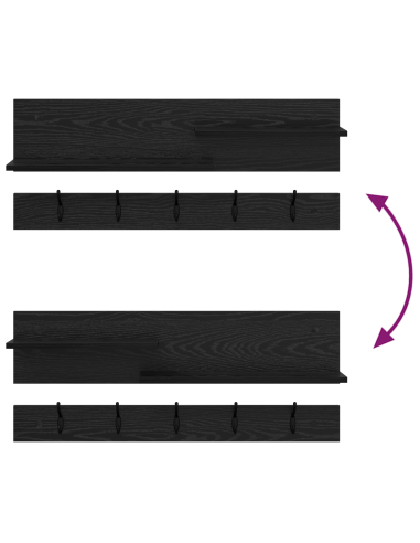 Appendiabiti a muro con lo scaffale Rovere Nero 90 x 15 x 36 cm