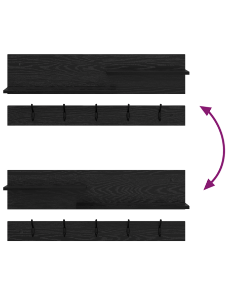 Appendiabiti a muro con lo scaffale Rovere nero 90 x 15 x 36 cm