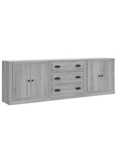 Credenze 3 pz Grigio Sonoma in Legno Multistrato