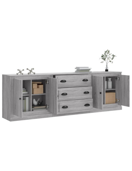 Credenze 3 pz Grigio Sonoma in Legno Multistrato
