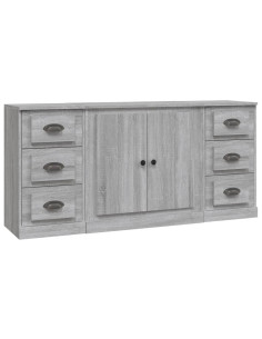 Credenze 3 pz Grigio Sonoma in Legno Multistrato