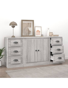 Credenze 3 pz Grigio Sonoma in Legno Multistrato 2