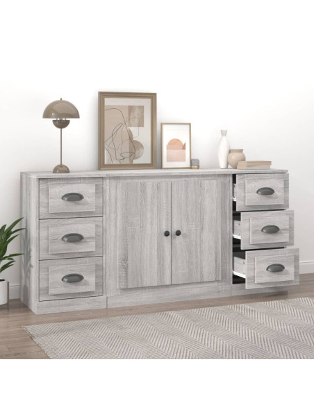 Credenze 3 pz Grigio Sonoma in Legno Multistrato