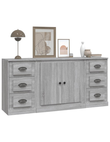 Credenze 3 pz Grigio Sonoma in Legno Multistrato