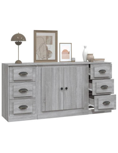 Credenze 3 pz Grigio Sonoma in Legno Multistrato