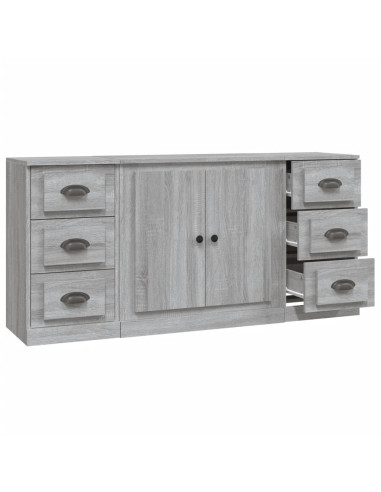 Credenze 3 pz Grigio Sonoma in Legno Multistrato