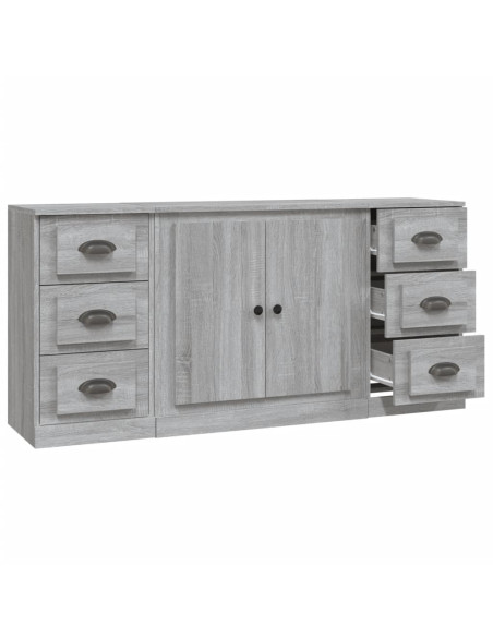 Credenze 3 pz Grigio Sonoma in Legno Multistrato