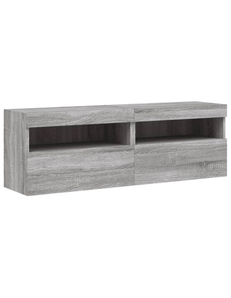 Set Mobili TV a Muro 8 pz con Luci LED Grigio Sonoma
