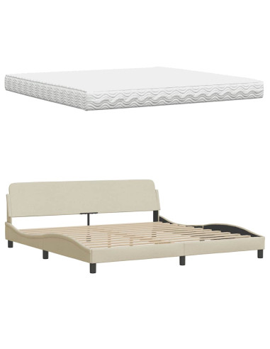 Letto con Materasso Crema 200x200 cm in Tessuto