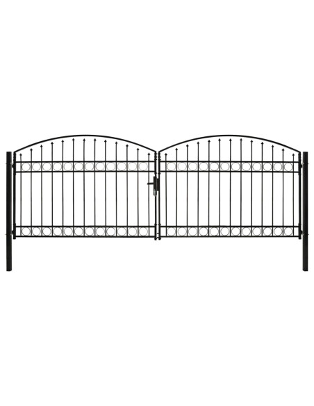 Cancello a Doppia Anta ad Arco in Acciaio 400x125 cm Nero