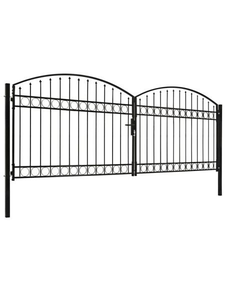 Cancello a Doppia Anta ad Arco in Acciaio 400x125 cm Nero