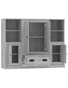 Credenze 3 pz Grigio Sonoma in Legno Multistrato
