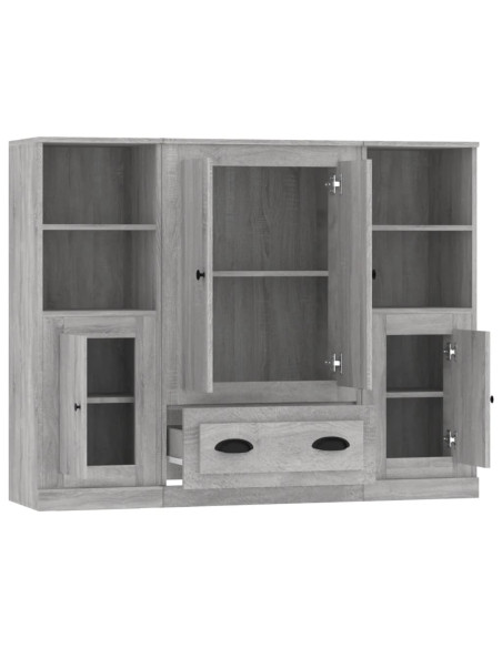 Credenze 3 pz Grigio Sonoma in Legno Multistrato