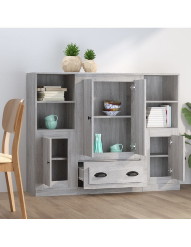 Credenze 3 pz Grigio Sonoma in Legno Multistrato