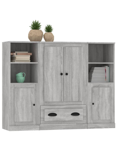 Credenze 3 pz Grigio Sonoma in Legno Multistrato