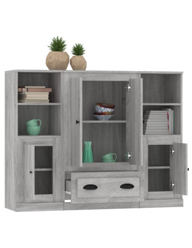 Credenze 3 pz Grigio Sonoma in Legno Multistrato