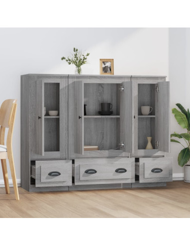 Credenze 3 pz Grigio Sonoma in Legno Multistrato