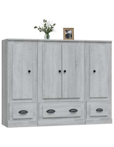 Credenze 3 pz Grigio Sonoma in Legno Multistrato