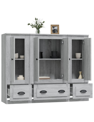 Credenze 3 pz Grigio Sonoma in Legno Multistrato