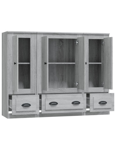 Credenze 3 pz Grigio Sonoma in Legno Multistrato