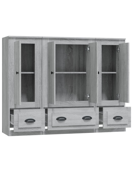 Credenze 3 pz Grigio Sonoma in Legno Multistrato