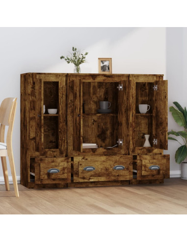 Credenze 3 pz Rovere Fumo in Legno Multistrato