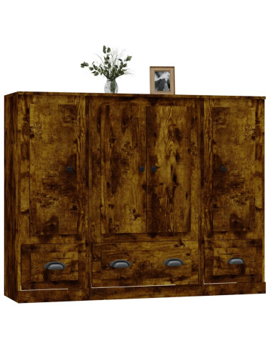 Credenze 3 pz Rovere Fumo in Legno Multistrato