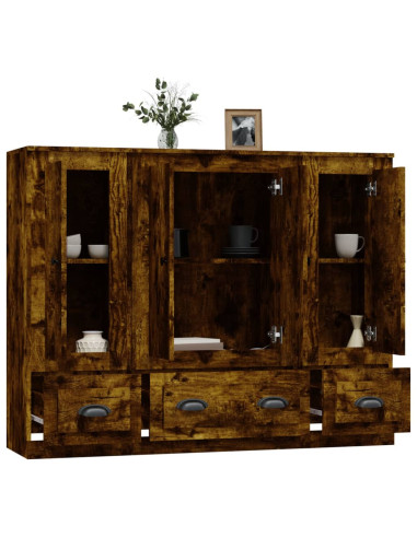 Credenze 3 pz Rovere Fumo in Legno Multistrato