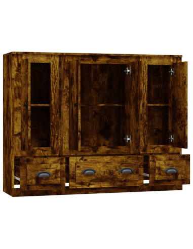 Credenze 3 pz Rovere Fumo in Legno Multistrato
