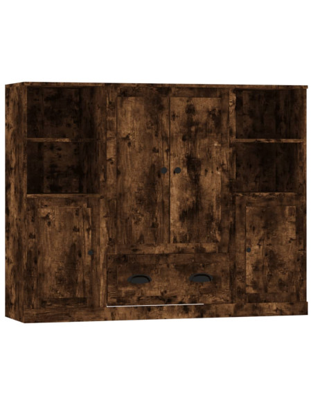 Credenze 3 pz Rovere Fumo in Legno Multistrato