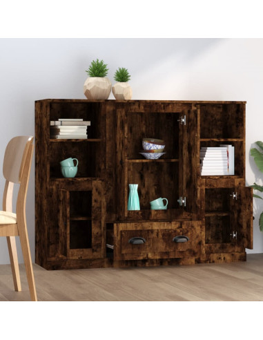 Credenze 3 pz Rovere Fumo in Legno Multistrato