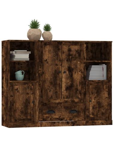 Credenze 3 pz Rovere Fumo in Legno Multistrato