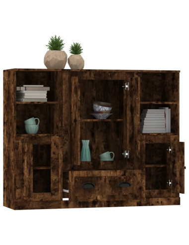 Credenze 3 pz Rovere Fumo in Legno Multistrato