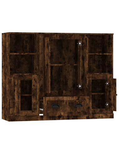 Credenze 3 pz Rovere Fumo in Legno Multistrato