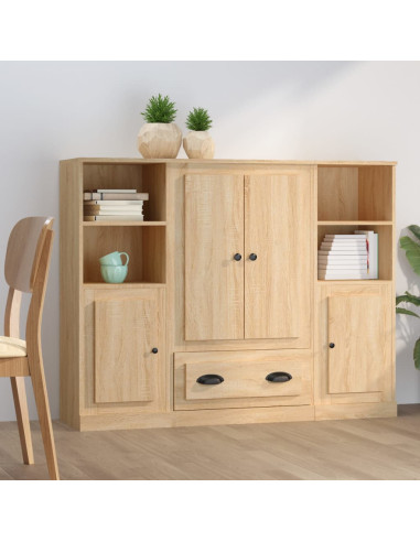 Credenze 3 pz Rovere Sonoma in Legno Multistrato