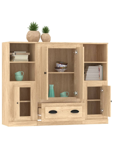 Credenze 3 pz Rovere Sonoma in Legno Multistrato