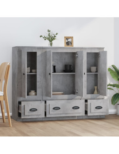 Credenze 3 pz Grigio Cemento in Legno Multistrato