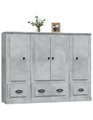 Credenze 3 pz Grigio Cemento in Legno Multistrato