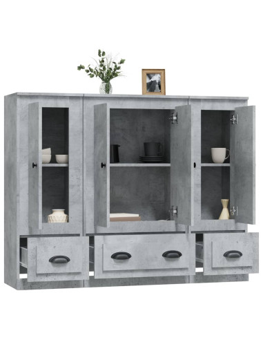Credenze 3 pz Grigio Cemento in Legno Multistrato