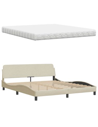 Letto con Materasso Crema 180x200 cm in Tessuto