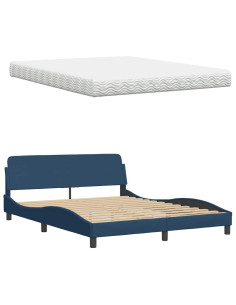 Letto con Materasso Blu 160x200 cm in Tessuto 2